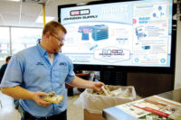 An employee from Terryâs AC & Heating, Richmond, Texas, recycles a used mercury thermostat at one of Houston-based Johnson Supplyâs 24 thermostat collection points. 