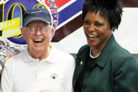 Oklahoma State Sen. Constance Johnson, right, shares a laugh with Jim Spaeth, left, a second generation owner of Spaeth Inc.