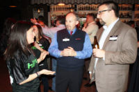 (left to right) Andrea Halpin, senior marketing manager, hilmor; Felipe Arias, eastern advertising manager, The NEWS;  and Kyle Gargaro, editor-in-chief, The NEWS; discuss the future of the industry at hilmorâ??s Biergarten event.