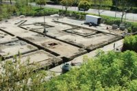 The preparation of a geothermal borehole field in Sonoma, Calif., is shown. This installation supplies heating and cooling to the Sonoma County Water Agencyâ??s maintenance and operations facility. (Photo courtesy of Air Connection.)