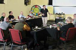 Mike Agugliaro, center, talks shop during a recent workshop/boot camp session held at his business, Gold Medal Service, East Brunswick, New Jersey. 