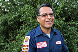 Elvis Coronado, Morflow Air Conditioning & Heating, San Fernando, California, showcases the patches he has earned from North American Technician Excellence(NATE).