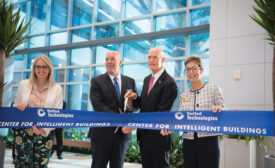 From Left to Right: Melissa McKinlay, Palm Beach County Mayor, Bob McDonough, president, UTC Climate, Controls & Security, Rick Scott, Florida Governor, Maria Marino, City of Palm Beach Gardens Mayor. - ACHR News