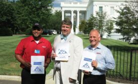 From left: Luis Serrano, technician, Isaac Heating and Air Conditioning; Barton James, ACCA president and CEO; and Eric Knaak, ACCA chairman of the board and vice president and general manager of Isaac Heating and Air Conditioning.