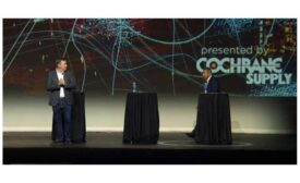 Scott Cochrane, president and CEO of Cochrane Supply, (left), and Jim Young, founder and CEO, Realcomm (right).