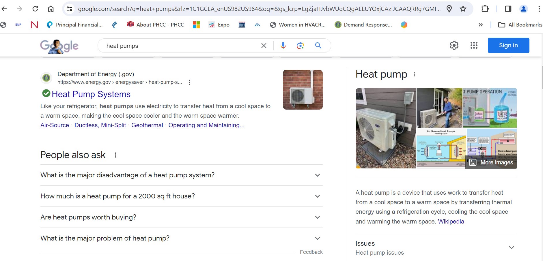 Heat Pump Google Search Screenshot.