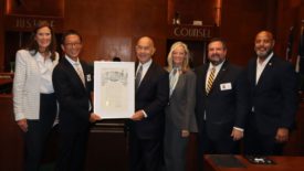 Mayor John Whitmire presents proclamation to Daikin's Satoru Akama.JPG