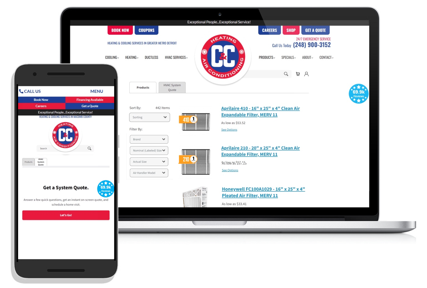 C&C Heating and Air Conditioning Homepage.