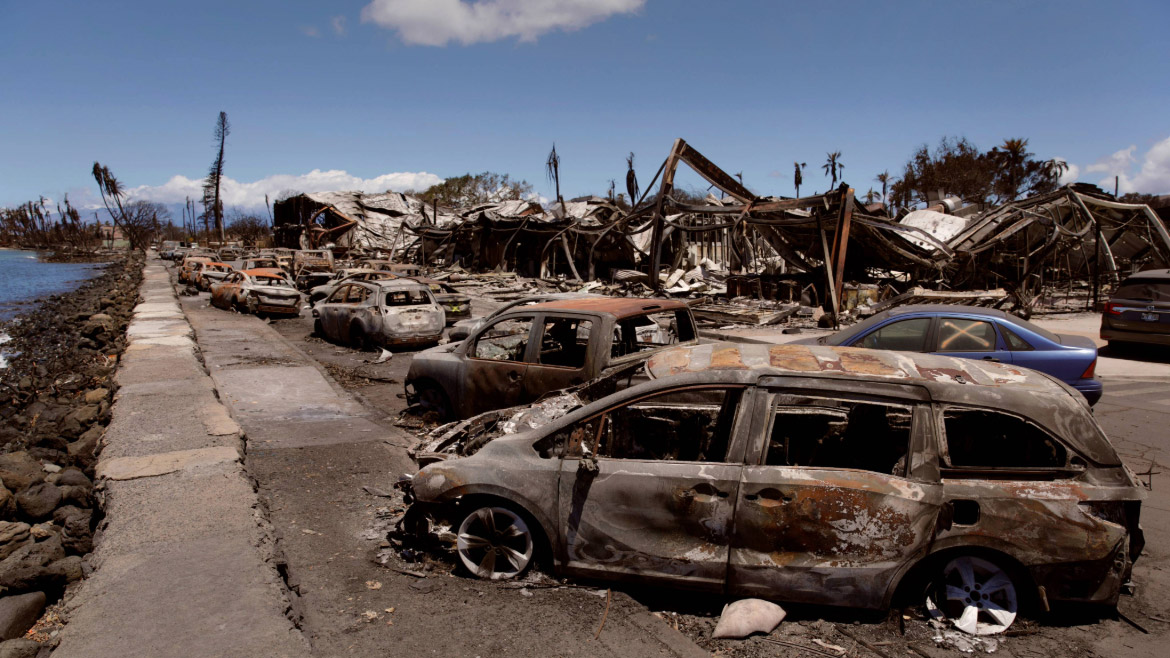 Fire damaged vehicles.