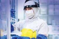 woman in protective suit